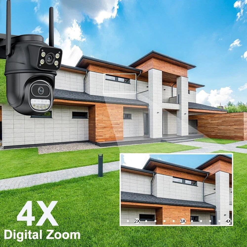 Neue EU 12MP 6K WiFi-Kamera für den Außenbereich, drei Objektive, Dual-Screens, 8-facher Zoom, CCTV-Mini-Videokamera, automatisches Tracking, Sicherheitsschutz, Überwachung, iCSee-App