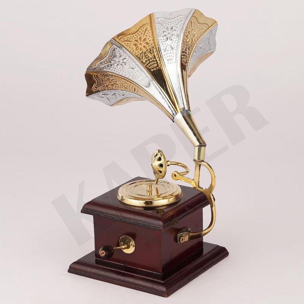 Antique Gramophone Decorative Showpiece  Handicraft Mini Brass Items for Home Decor, Office Desk Living Room, Study Table