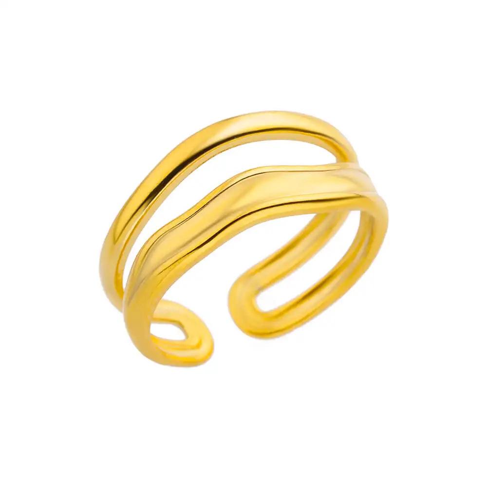 18K Gold Plated Stainless Steel Geometric Open Wide Band Unisex Ring