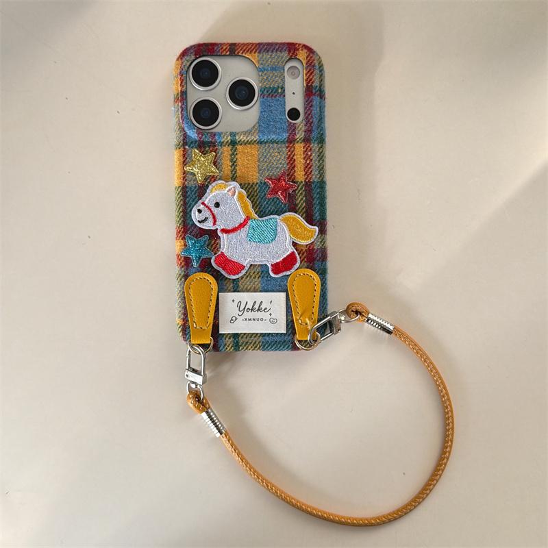 

Модный милый мультяшный 3D плюшевый чехол для телефона с собакой для iPhone 17 Pro 15 14 13 16 Pro Max Чехол Тканевые защитные чехлы с клетчатым узором For iPhone 14