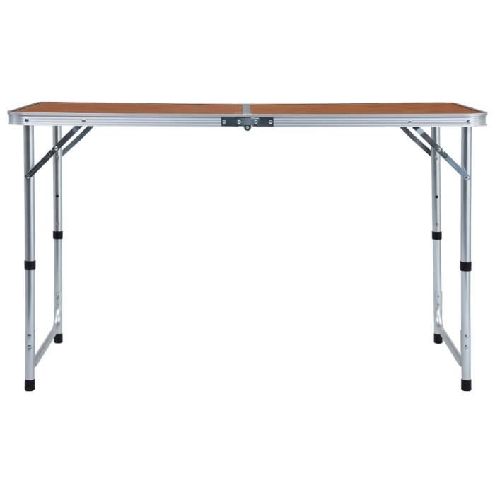 Folding Camping Table - vidaXL - Aluminum - 120x60 Cm - Adjustable Height - Capacity 30-50 Kg