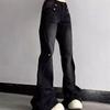 Jeans bootcut larges rétro High Street Automne Hiver Noir Délavé Vêtements Féminins Pantalons en Denim Chic Pantalons Boutonnés Raboutés