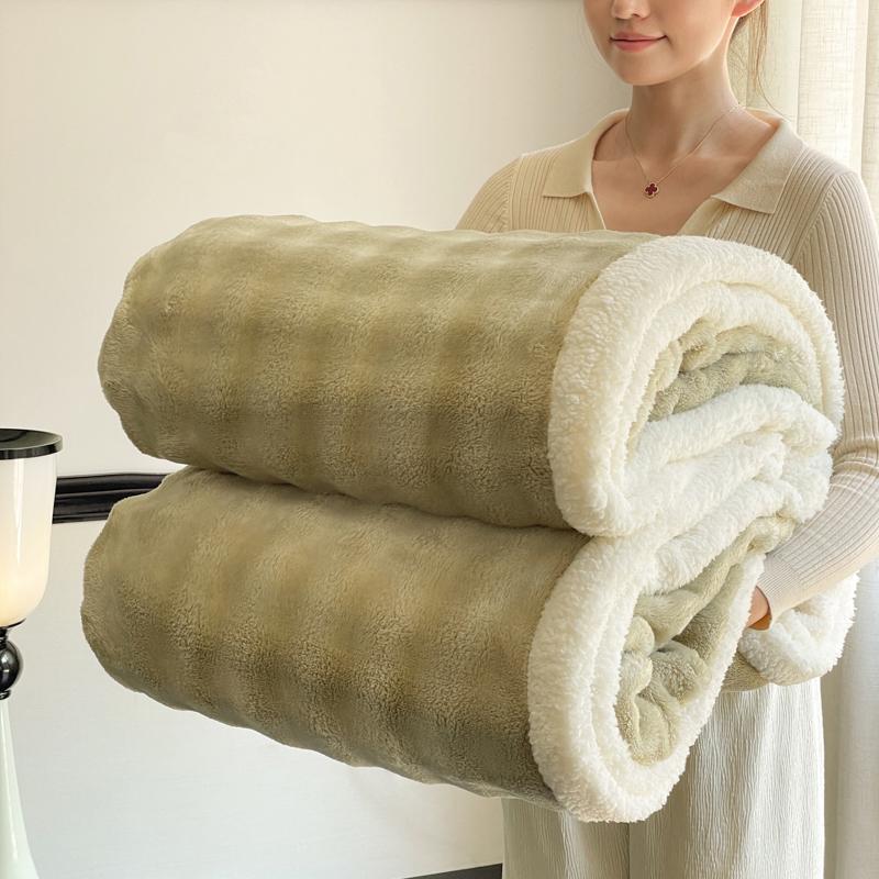 Double Layer Thick Fleece Blanket Queen Warm Imitation Lambswool Throw Blankets for Bed Sofa Autumn Winter Soft Plush Blanket