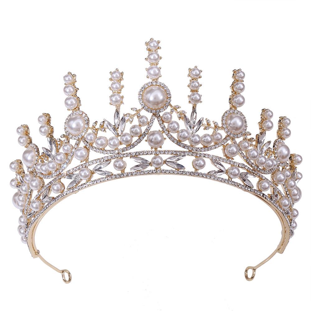 New Bridal Tiara White Pearl Crown Rhinestone Crown Wedding Accessories Princess Hair Accessories