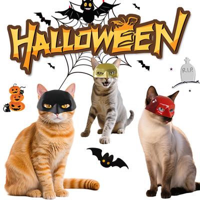 3Pcs Halloween Cat Mask Cat Superhero Cosplay Apparel Bat-Themed Pet Costume Accessories for Small Medium Cats