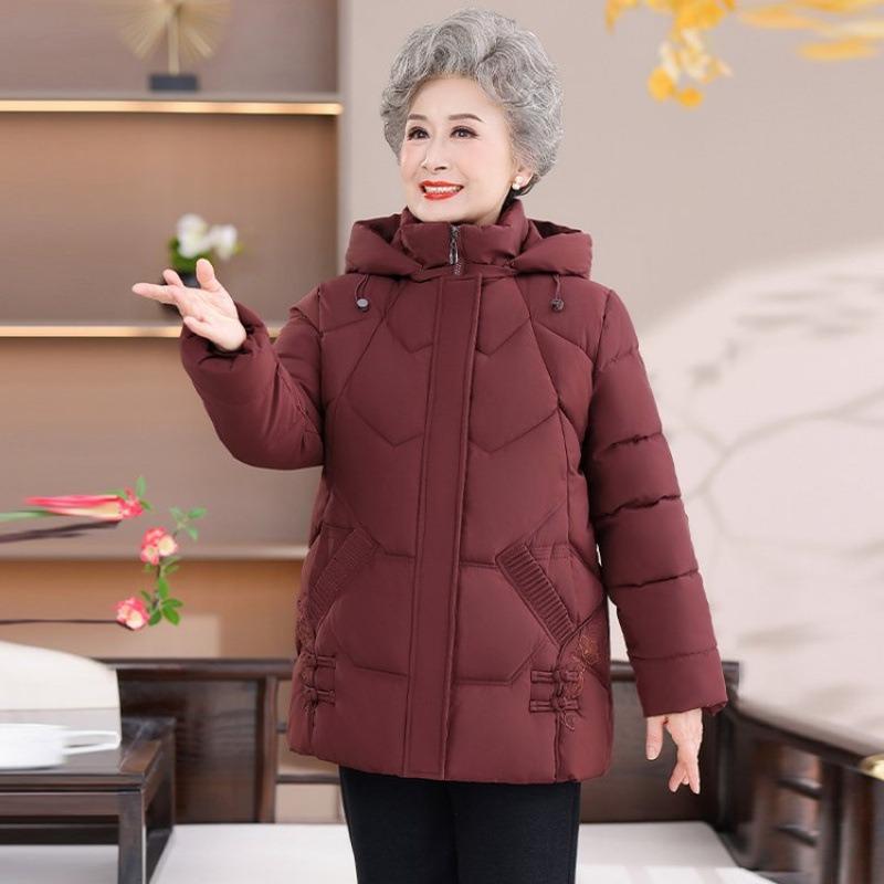 

Зимняя хлопковая одежда женская для среднего и пожилого возраста теплая куртка с капюшоном утолщенная теплая и ветрозащитная средней длины хлопковая куртка 5XL [Recommended 150-80 kg]