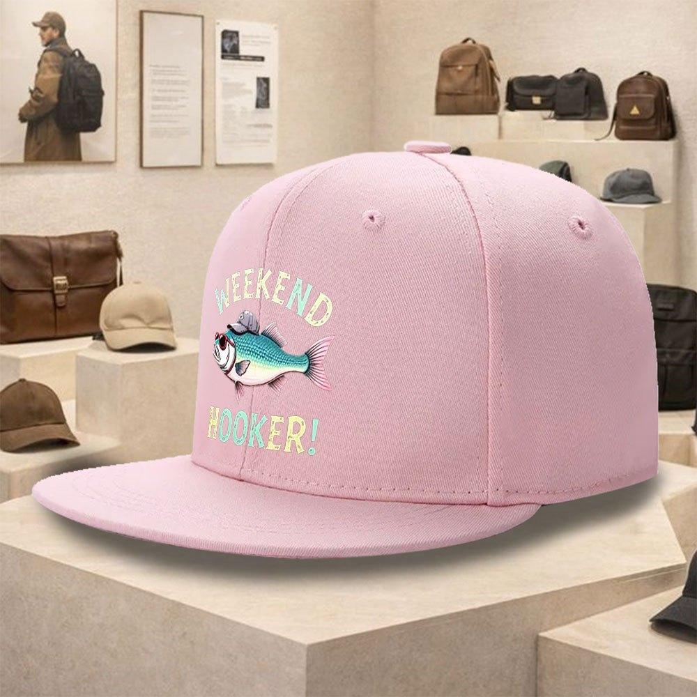 Weekend Hooker Fishing Graphic Flat Brim Baseball Cap Polyester Snapback Hat Casual Unisex Adult Teen Outdoor