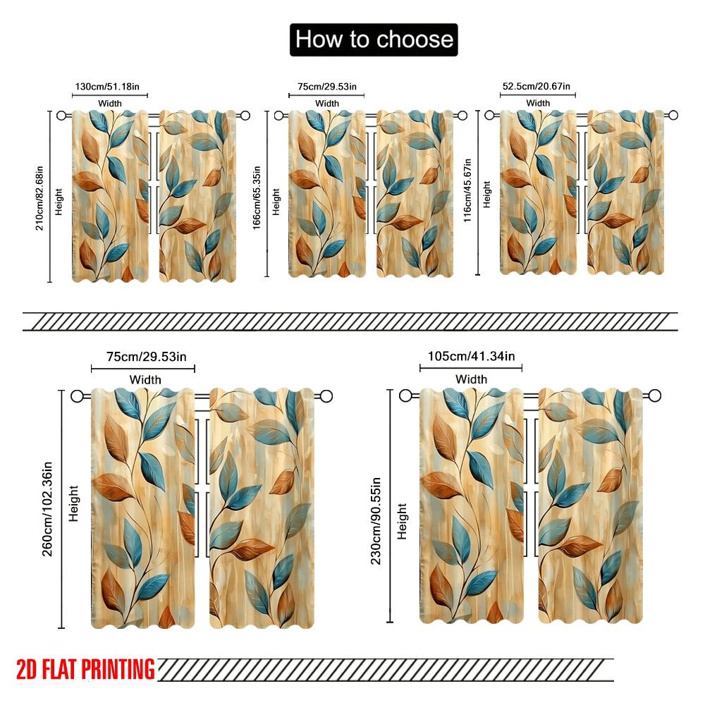 2pcs,2D Plane Printing Curtains Autumn Foliage Art Versatile Fabric (without Rod) Home Decor Ldeal for Kitchen Living Room