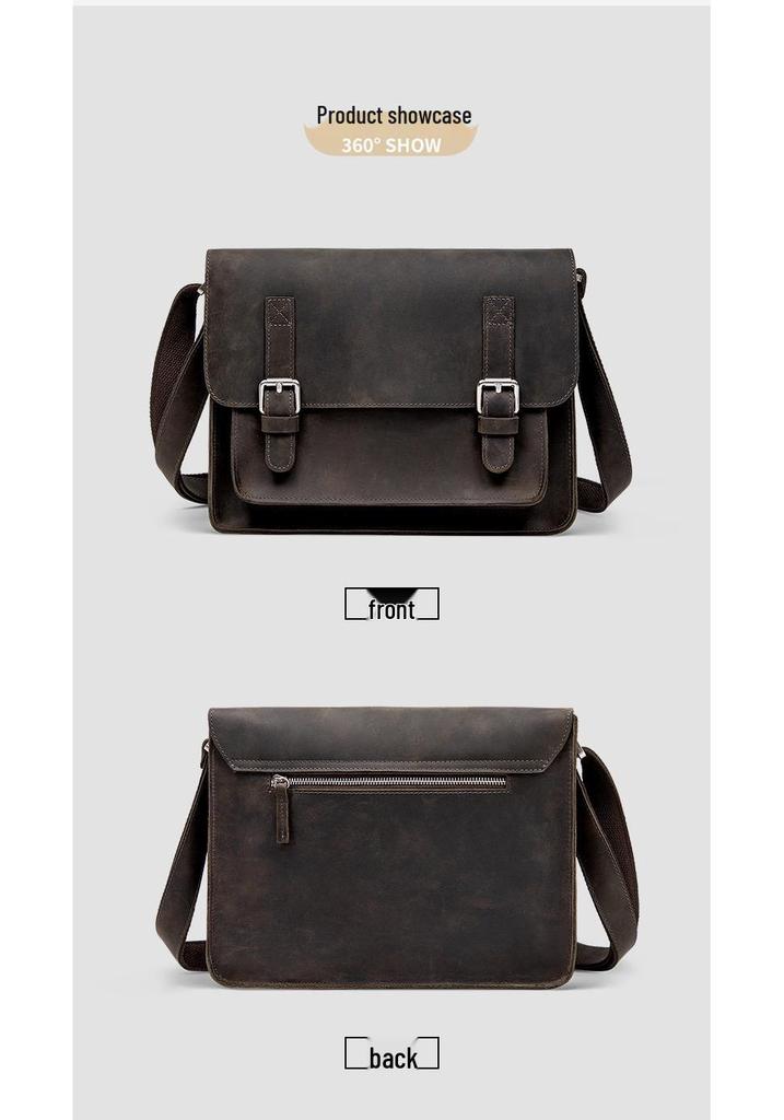Herren Echtleder Umhängetasche, Oberste Schicht Rindsleder, Crazy Horse Leder, Lässiger Stil