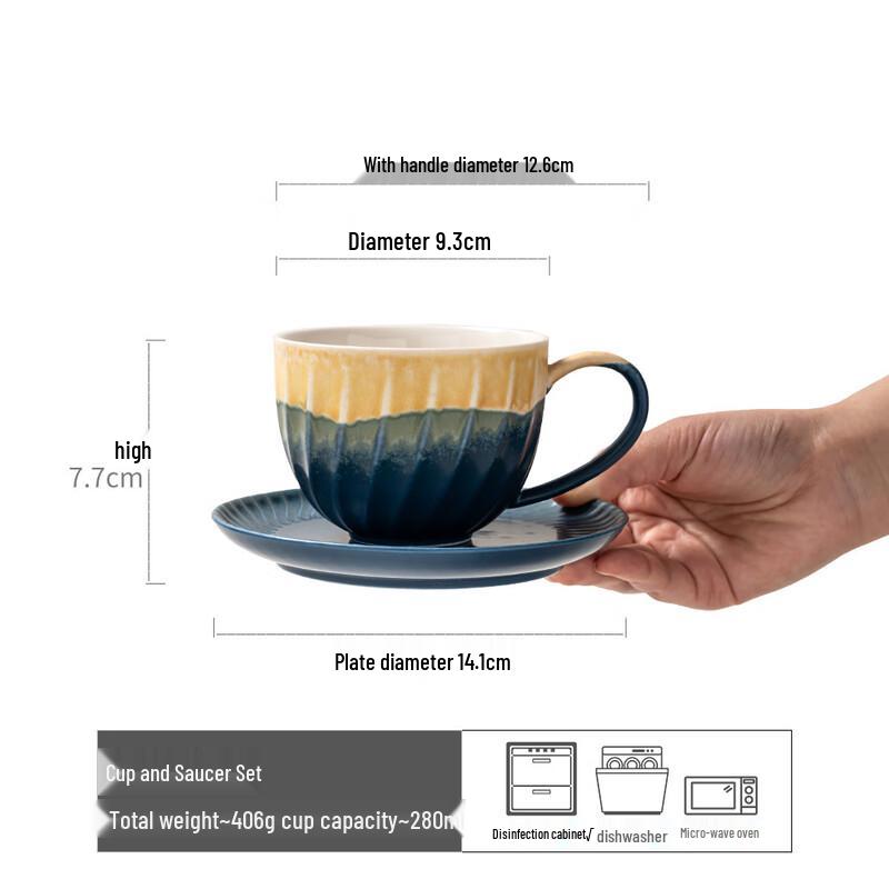 Fansen Sunset Ceramic Coffee Cup and Saucer Set 280ML