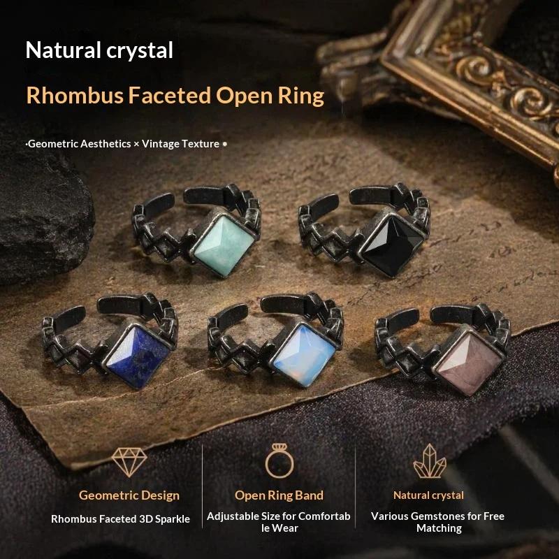 1Pcs Retro Crystal Ring Natural Stone Amethyst White Crystal Handmade Vintage Punk Finger Ring Jewelry Gift