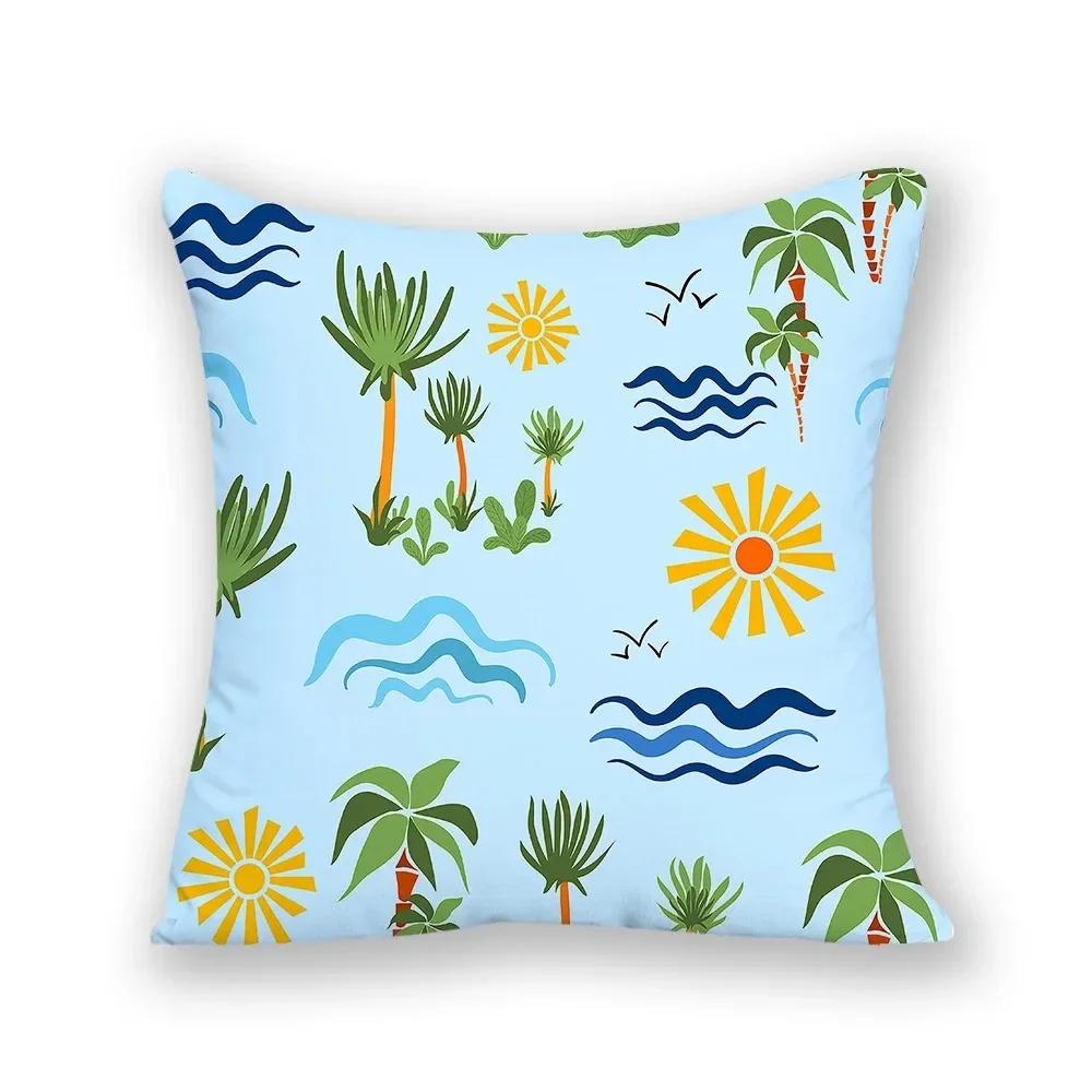 Federa Cuscino Divano Ufficio Semplice Cartone Animato Albero di Cocco Pianta Tropicale Stampa Lusso Decorazione Casa Federa Cuscino
