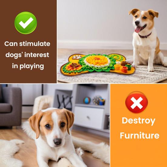 Pet Slow Food Mat Bone Shaped Scent Training Pad Flannel Snuffle Mat with Squeakers Non-Slip Base Stress Relief Dog Toy