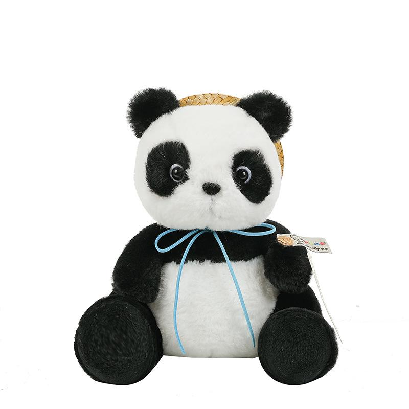 New Straw Hat Panda Plush Toy Simulation Fisherman Hat National Treasure Doll Doll Children's Furniture Ornaments Gifts