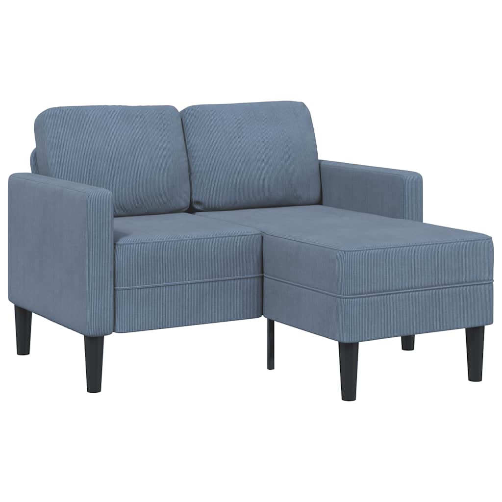 2 Seater L Shaped Sofa with Chaise Longue Blue 125 cm Linen