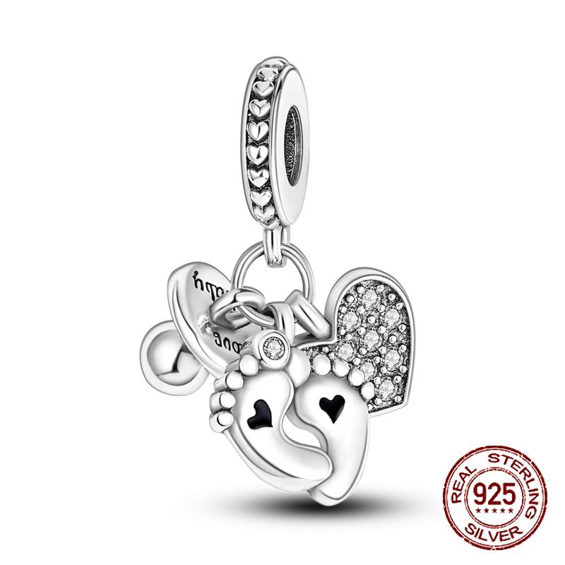 Inlaid Zircon Charm Beads Copper Color Love Heart Snake Dangle Fit Original Bracelet Charms Pendant Jewelry