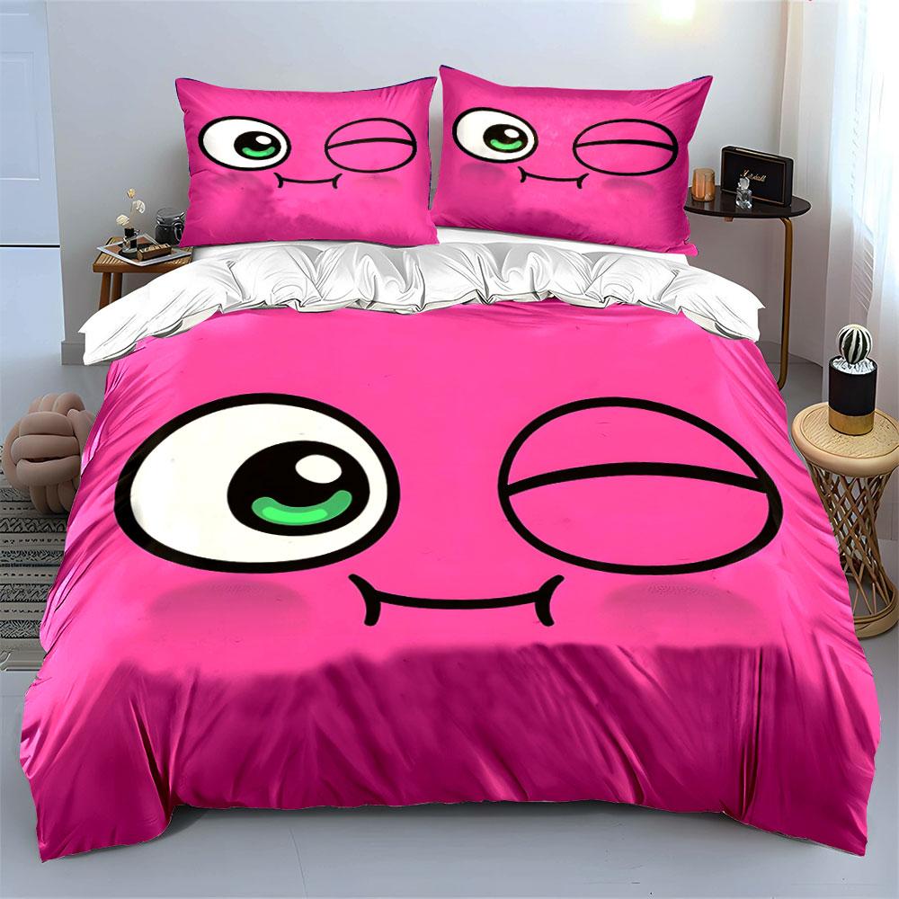 Cute Winking Face on Pink Background Print Bedding Set Duvet Cover Pillowcases (1* Duvet Cover 2* Pillowcases Do Not Include Comforter)
