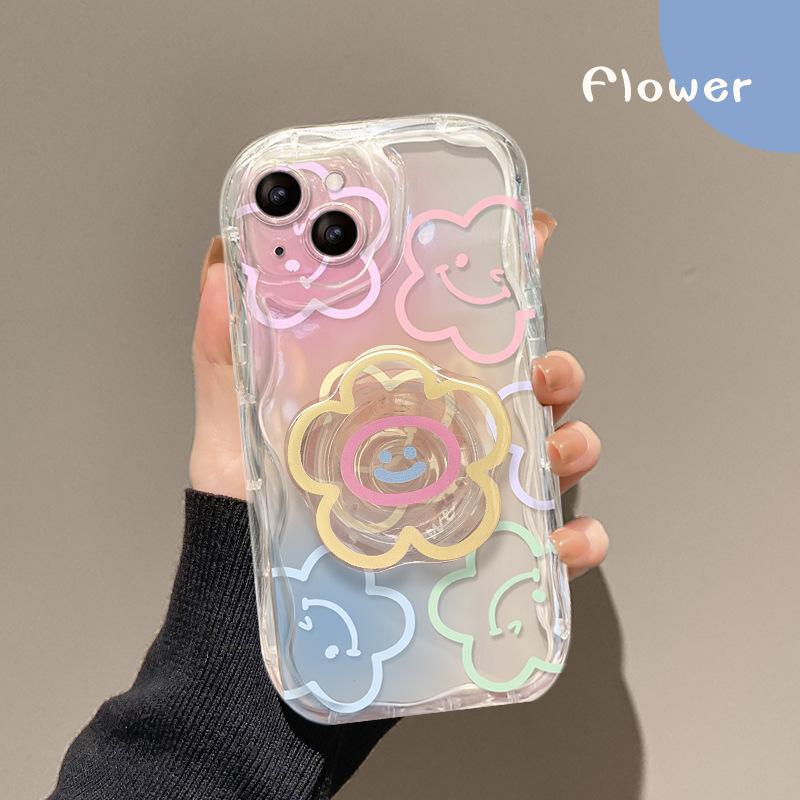For Apple 16 Mobile Phone Case for Women for IPhone15promax Transparent 12 Smiley Flower Stand 11/14/13