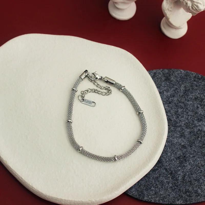 

Stainless Steel New Trendy Mesh Round Chain Bracelet for Women Girls Gold Color Non-fading Vintage Bangles Party Jewelry Gifts 16-21 cm