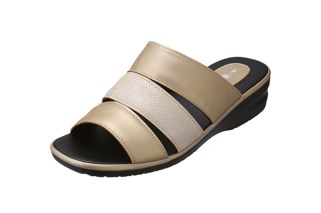 6733 Sandals for Light Gold [Pansy] Women, Belt, Shiny, Curved, S,