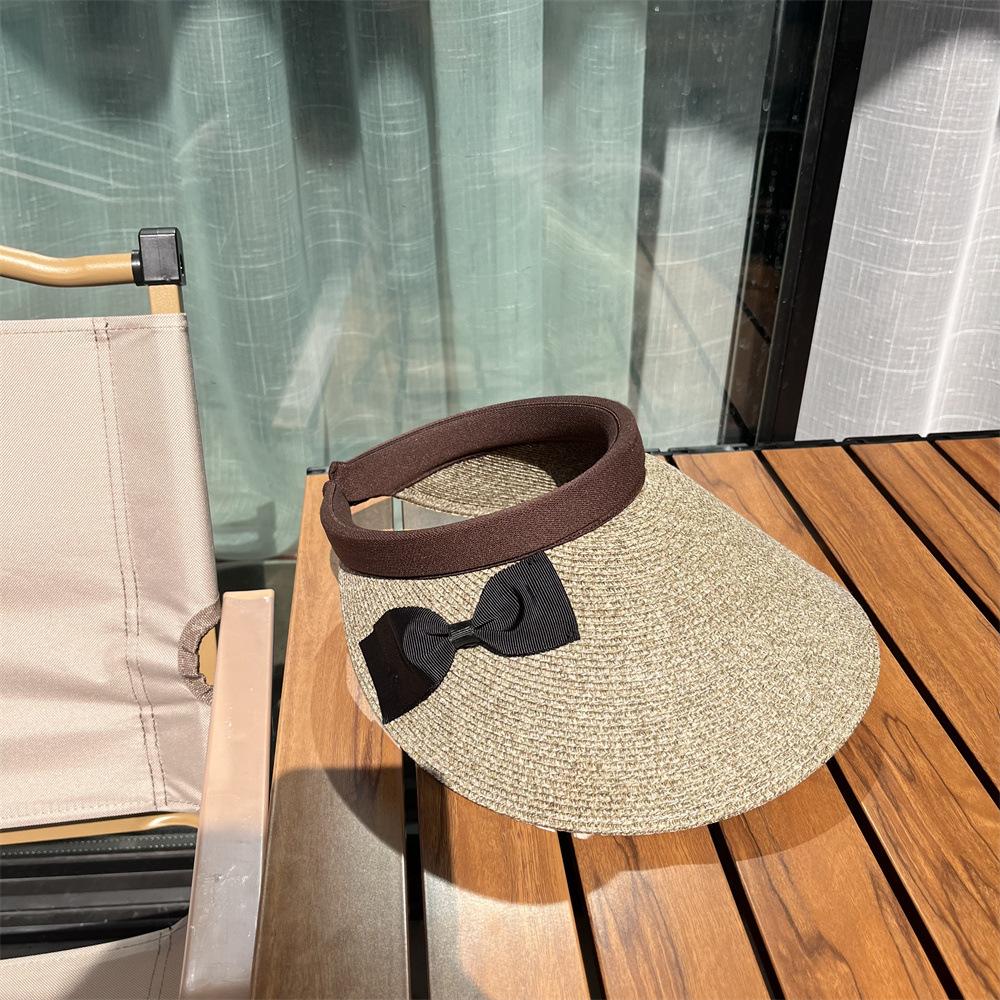 

Шляпа летняя женская милый бант солнцезащитная шляпа с открытым верхом женская модная повседневная соломенная шляпа-козырек Adult (55-58cm) кофейный