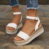 Spring Summer 2025 Women's Plus Size Hemp Rope Sole Muffin Platform Women's Sandals Buckle Wedge Heel Fish Beak Women's Sandals