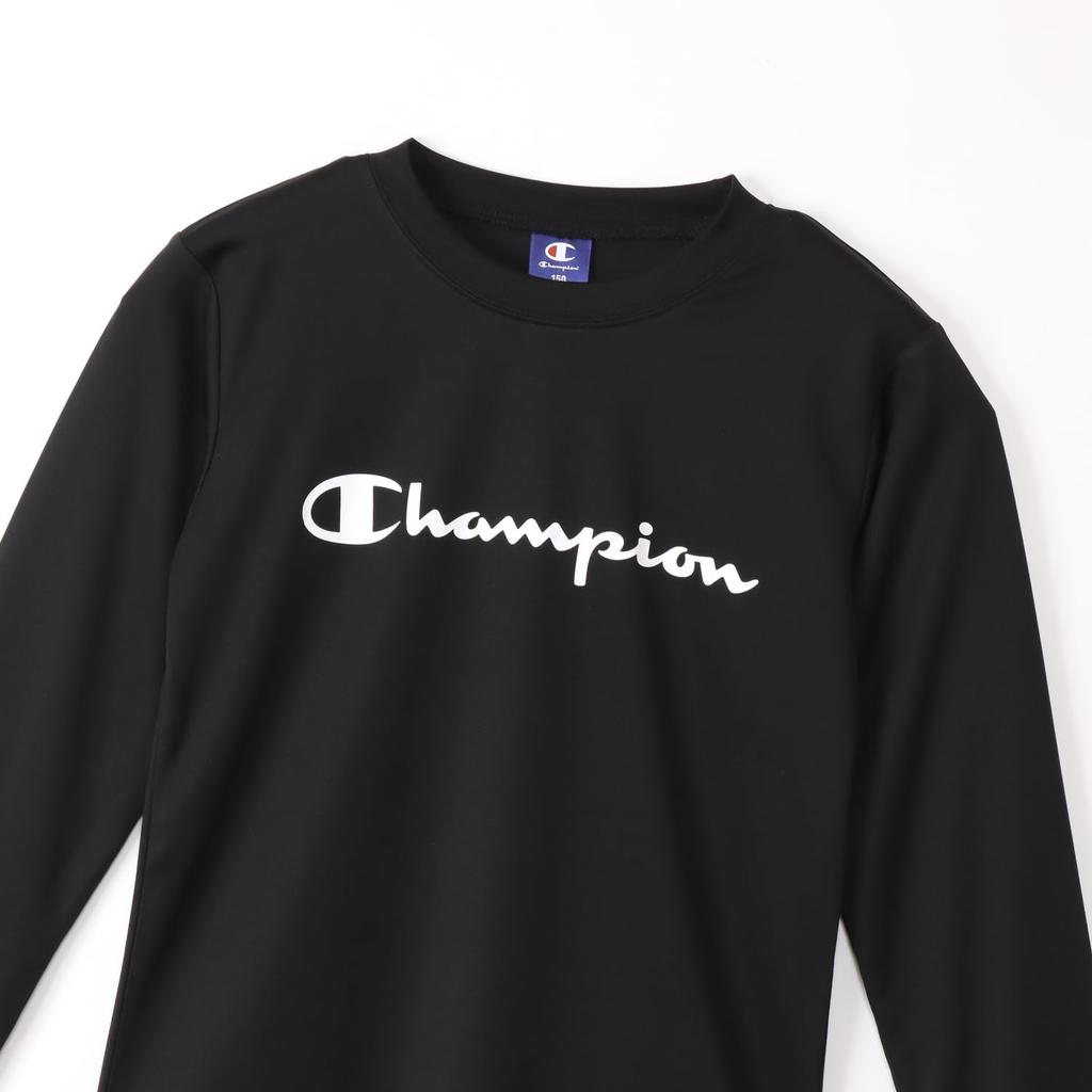 Champion Long Sleeve Crew Script Basic Sports Size 130 Kids' T-Shirt, Neck, Quick-Drying, Logo, T-Shirt, CK-YS407, Black,