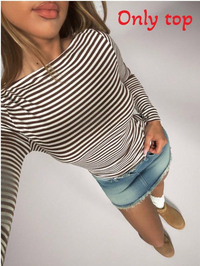 Street Style Striped T Shirt For Women With Polyester Fabric For Casual Wear