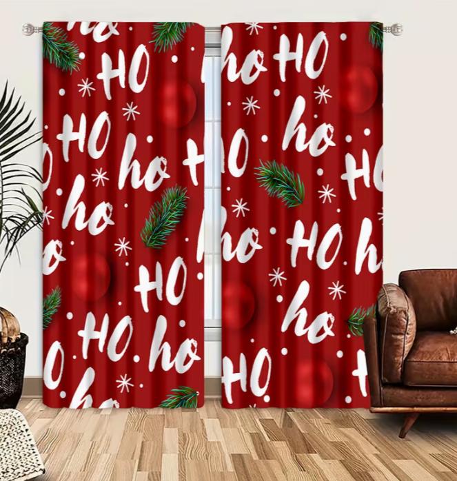 2D Christmas Winter Wonderland Backdrop Rustic Curtain with Xmas Tree, Santa Claus, Snow, and Moon Night Curtain Winter Holiday