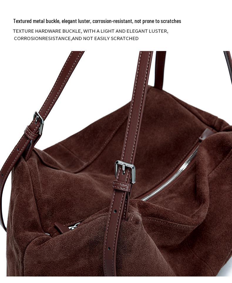 2026 Luxury Retro Suede Leather Tote Bag: High-End Frosted Cowhide Women's Shoulder Bag