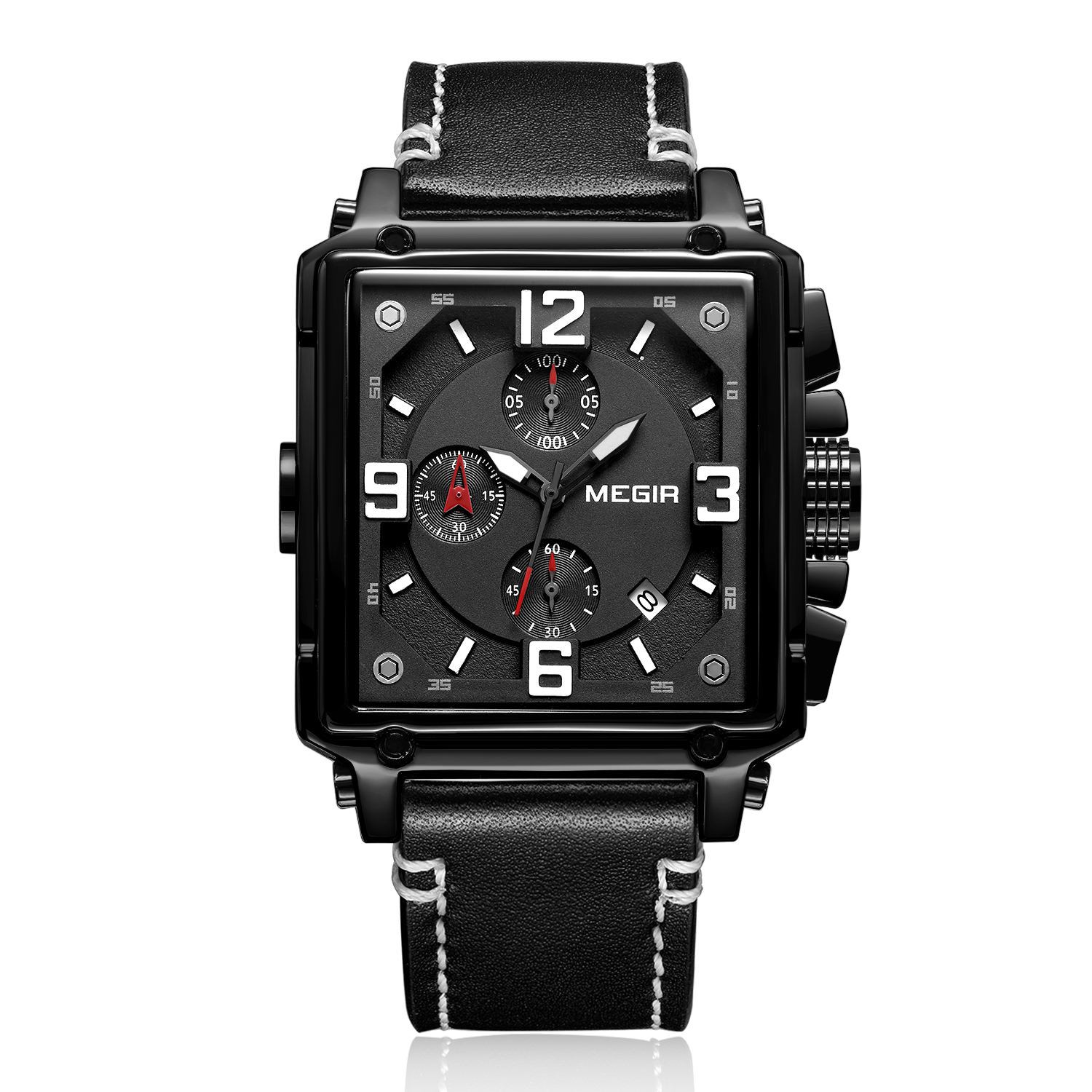 Watch Men S, Vintage Fashion Square Multifunctional Calendar Leather Men S Quartz Watch 2061