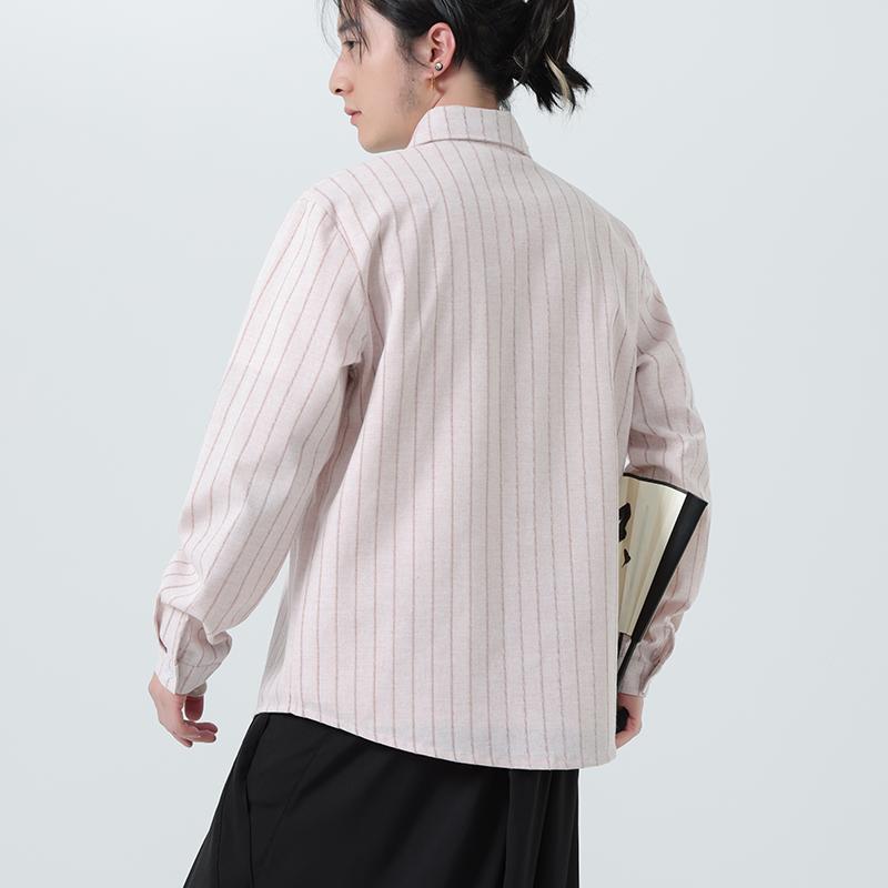 2025 Chinese Style Men Cotton Linen Shirt Spring Men Long Sleeve Frog Button Loose Blouse Tops Male Oversized Striped Shirts