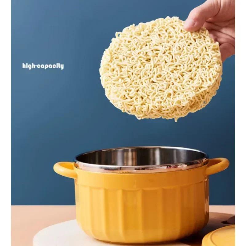 Lovely Solid Stainless Steel Double Ear Instant Noodle Bowl Soup Bowl with Cover Thermal Insulation Household Multifu Bento Box