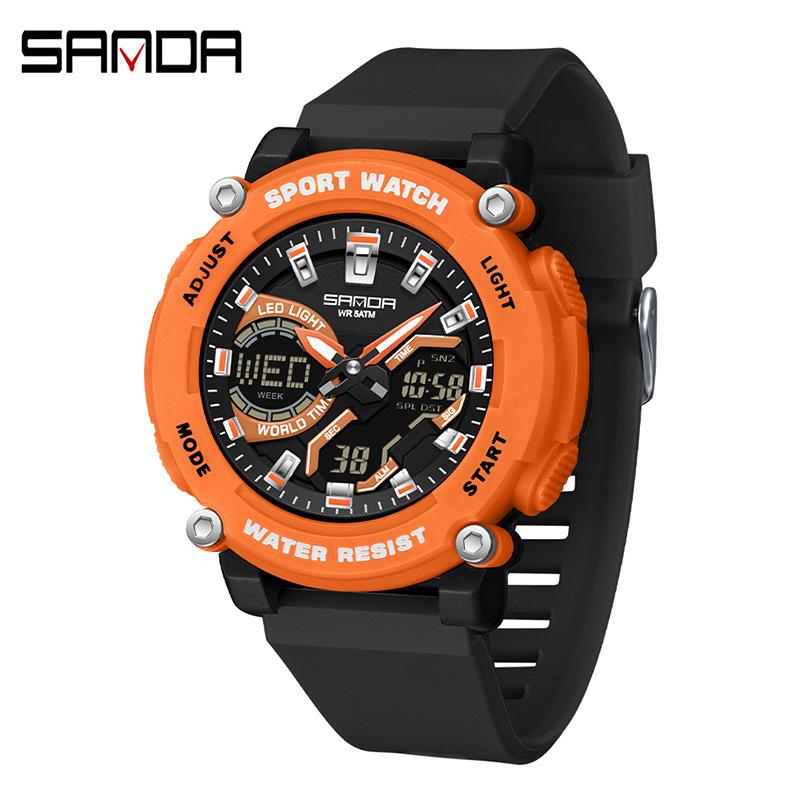 Dual Display Sports Student Watch Men's 5ATM Waterproof Night Light Seismic and Drop resistant Electronic Watch