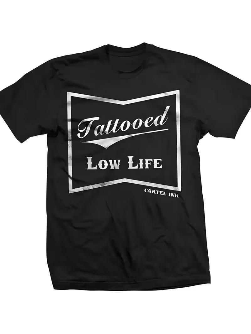 Men s Heavyweight 180 GSM Oversized T-Shirt with Tattooed Low Life & Cartel Ink 3XL