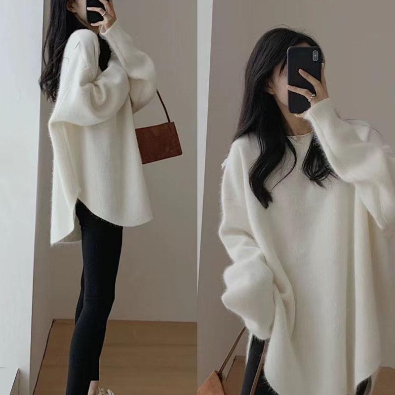 Women's Cozy Soft Sweater: Autumn-Winter 2024 Loose Mid-Length Wool Pullover