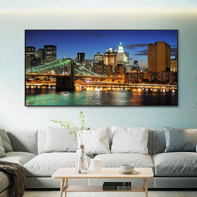

Ночной вид Бруклинский мост Нью-Йорк Пейзаж Холст Картина Плакаты и принты Настенные художественные фотографии Комната Домашний декор Без рамки 20*40cm