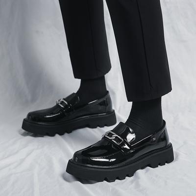 Fashion Thick Soled Men's Leather Shoes Trendy Designer Style Dress Up Party Fashion Youth Versatile Shoes Classic Black Loafer Hot