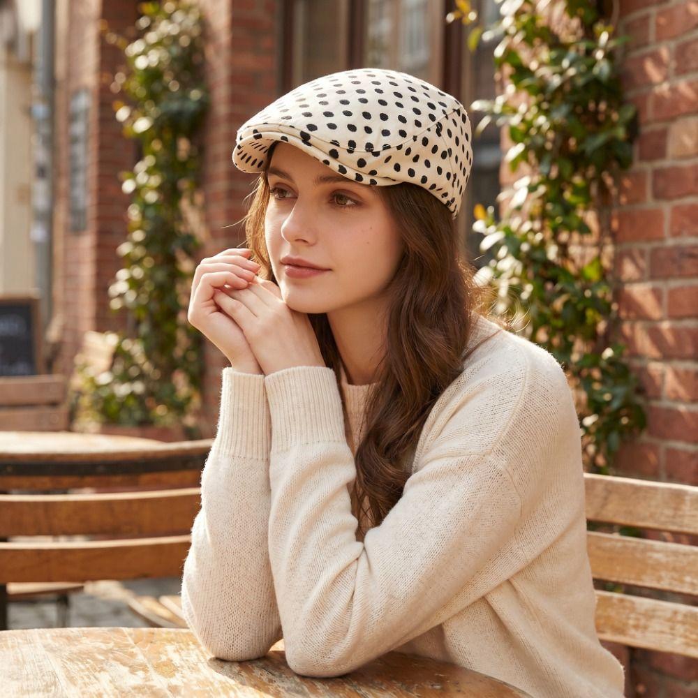 Y2k Polka Dot Beret Cotton Retro Painter Hat Personality Forward Cap Spring