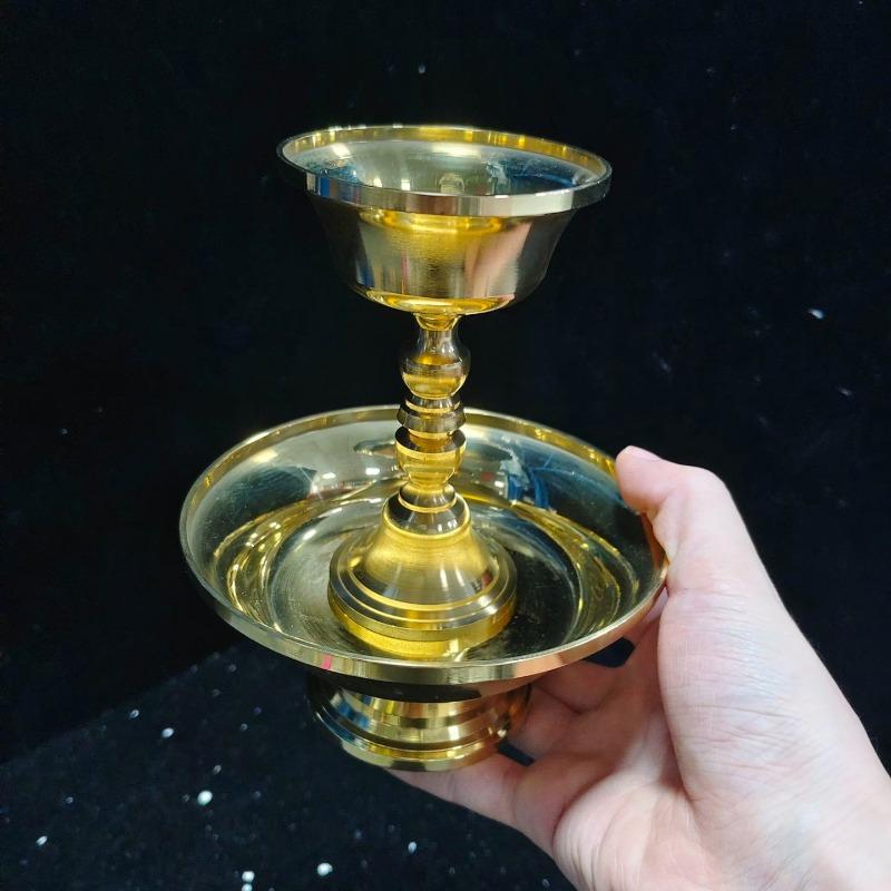 1pc Buddhist Guardian Cup Furnishing Copper Handicraft Polishing Tibetan Tribute Buddhism Holy Water Plate Home Candle Holder