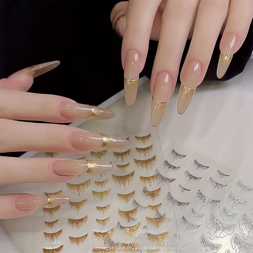 Nail Sticker Golden Plated Stickers Quicksand Golden Moonlight Silvery Laser Decal Nail Decoration Accessories