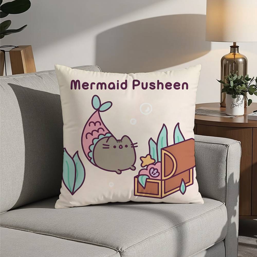 Kawaii P-Pusheen Cute cat Pillow Case Sofa Decorative Home Double-sided Printing Short Plush Cushion Pillow Cover Holiday Gift