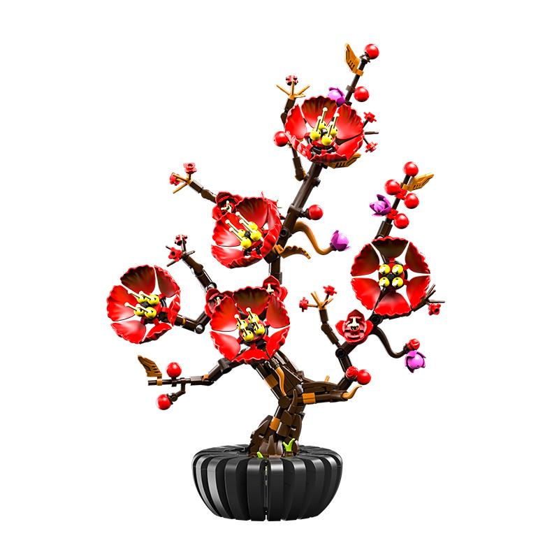 

599Pcs Bonsai Plum Blossom Construction Blocks Set, Artificial Flower Desktop Ornament, Educational Assembly Toy, Birthday Present