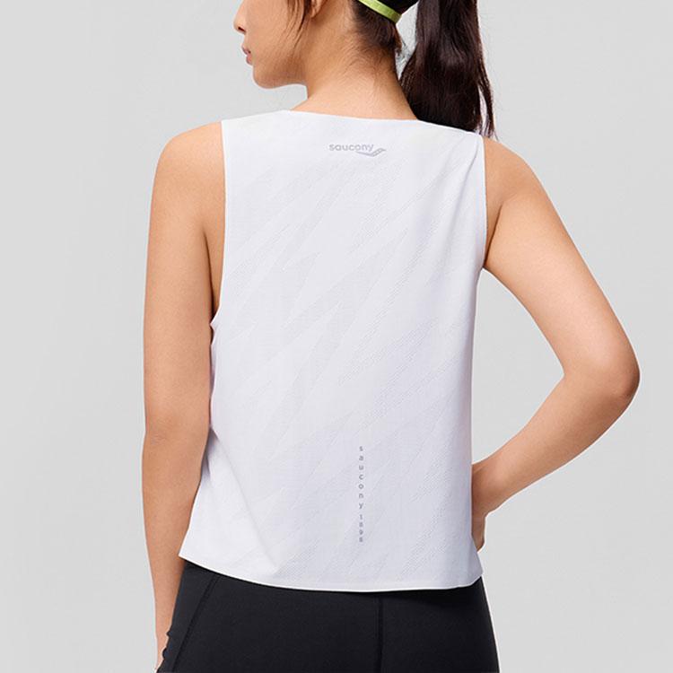 SAUCONY Logo Breathable Comfortable Knitted Round Neck Vest Women Tops Pearl-White SC1249016A-WT02