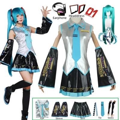 Miku Cosplay Teljes Ezüst Bőr Szövet Jelmez Miku Cosplay Kalapok Jelmez Ruházat JK Tengerész Ruha Középiskolai Egyenruha
