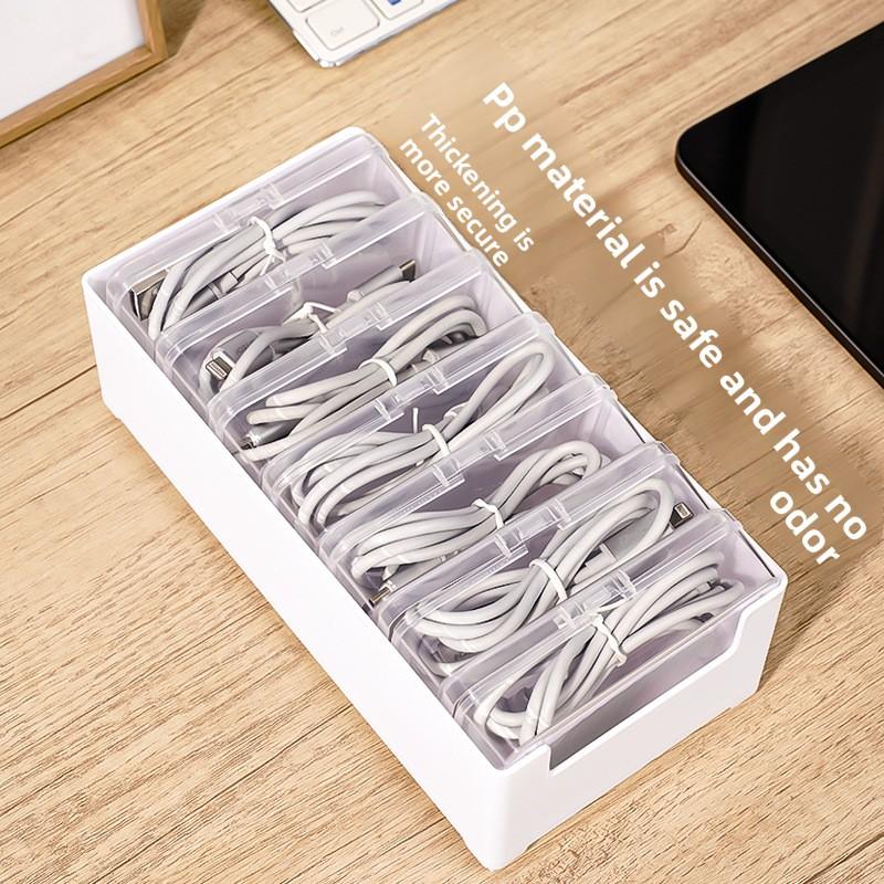 The Transparent Plastic Data Cable Storage Box Household Cable MobilePhone Charger Charging Cable Finishing Box Divided Grid Box
