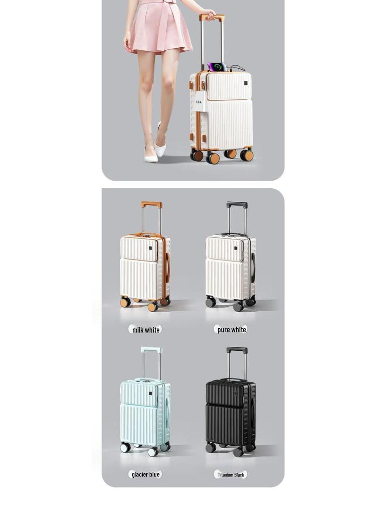 Multifunctional Student Trolley Suitcase with Front-Opening and Combination Lock, Large Capacity