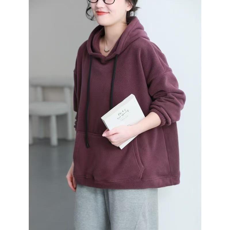 Women's Double-Sided Fleece Hoodie - New Spring Style, Casual Loose Fit, Slimming, Thickened, and Warm.