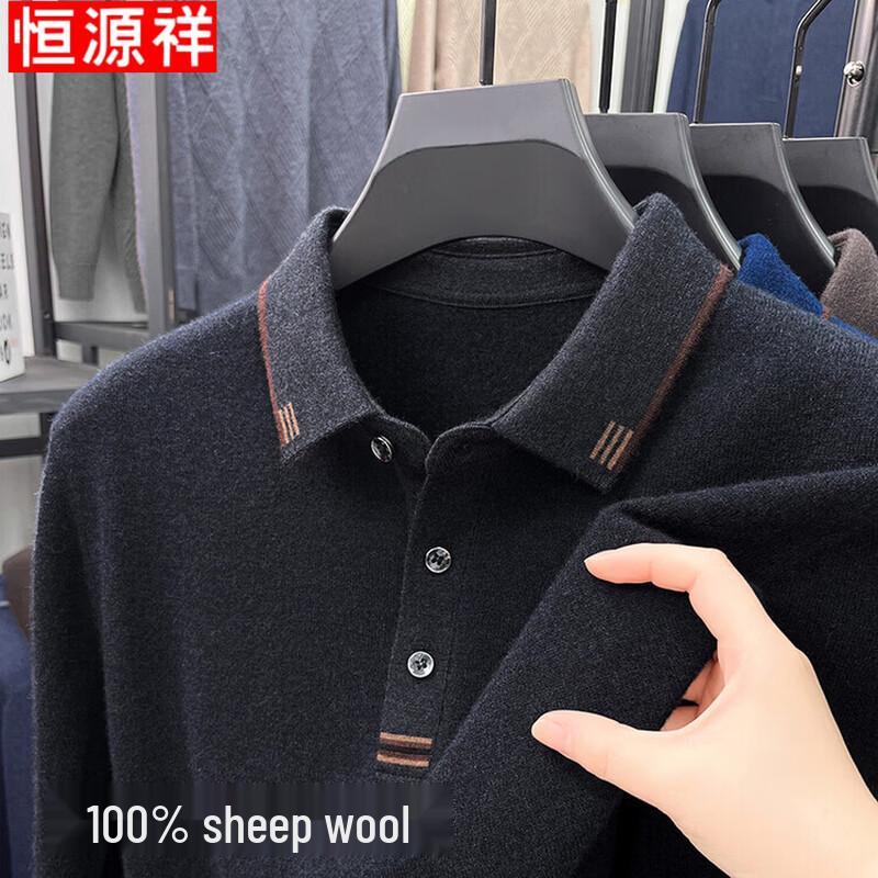 Hengyuanxiang Men's Pure Wool Polo Collar Sweater