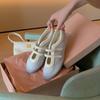 Ballet style retro double Velcro round head lazy casual women's shoes 2025 spring and summer height increase shallow mouth flat-soled single shoes